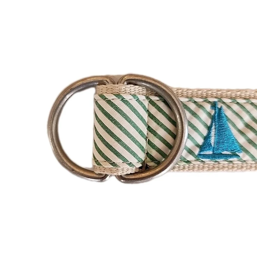 LL Bean Womens‎ D Ring Canvas Belt Size M/L Sail Boat Preppy Coastal Nautical
